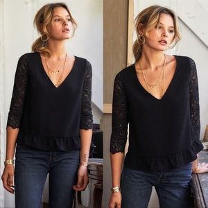 Sezane Celia Lace Sleeves Top NWOT